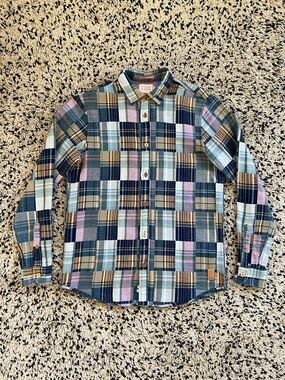 Scotch & Soda Men’s Patchwork Flannel Relaxed Fit Shirt Blue Pink Size Medium